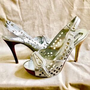 Silver Guess platform slingback size 7M